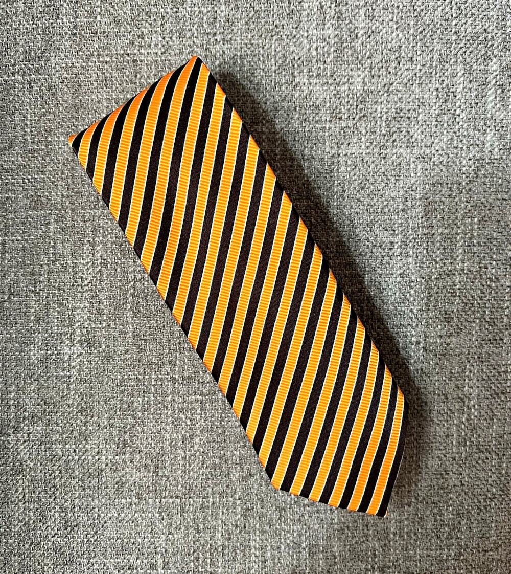 ENZONE Men's Orange & Black Striped Woven Silk Neck Tie Pointed Style